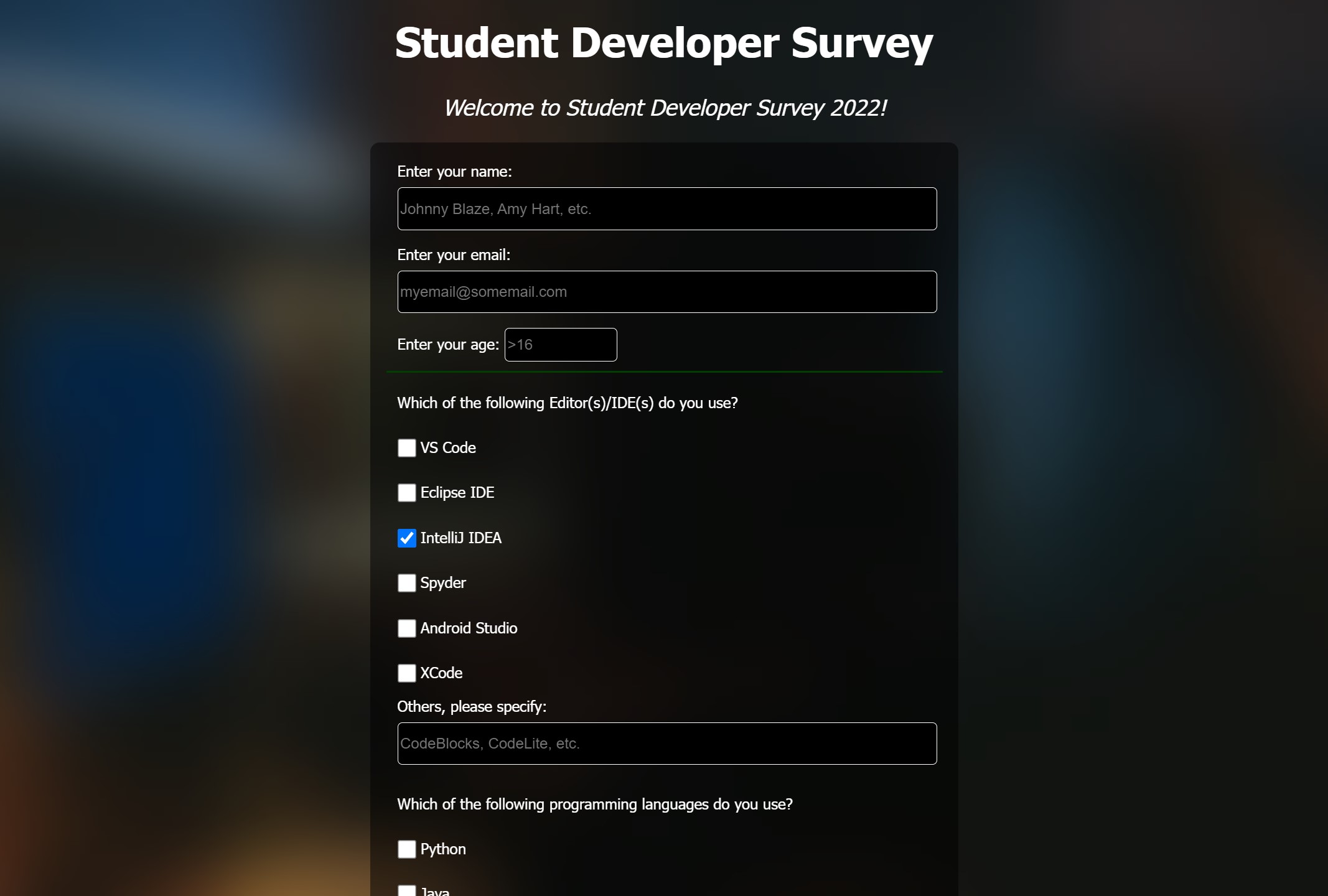 Student Developer survey form